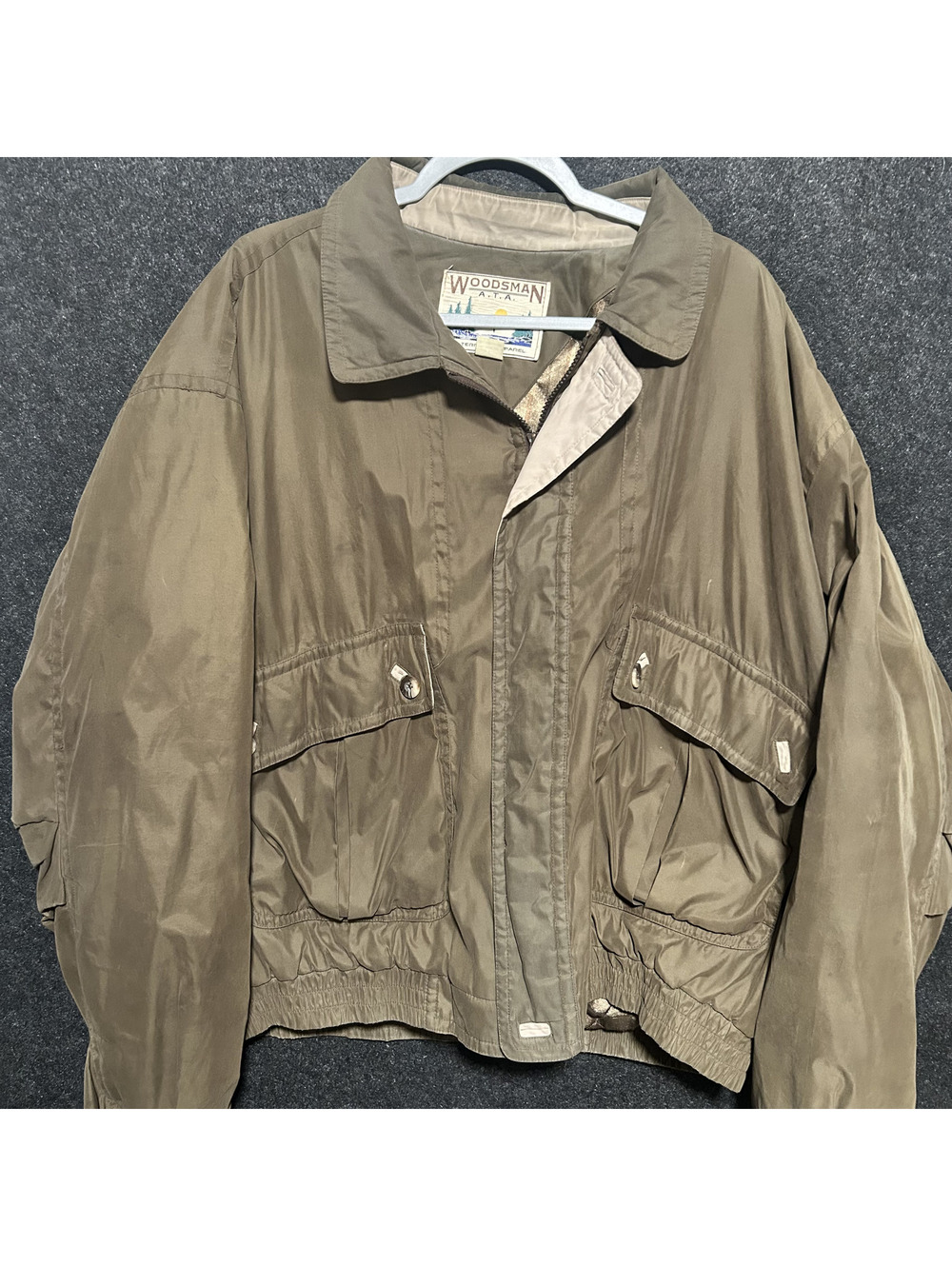 Vintage Woodsman A.T.A. Bomber Jacket Men XXL Olive Green Quilted Cargo Utility